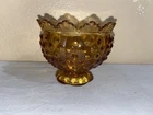 Vintage Fenton Hobnail  Amber Candle Holder Bowl  Footed Scalloped edge (ToteVVV