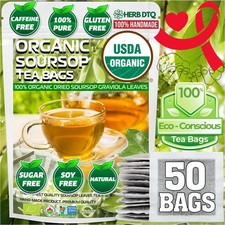 Organic Soursop Leaf Tea Bags - Non-GMO, Caffeine-Free Graviola Tea 50 Bags