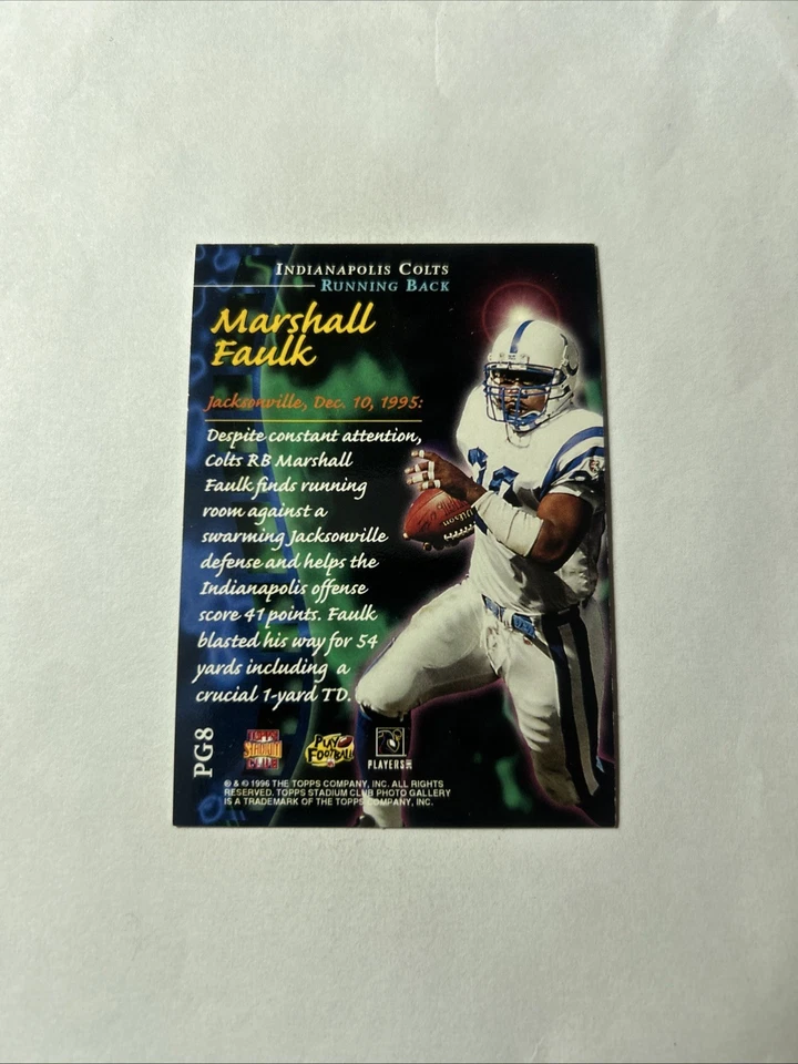 1996 Topps Stadium Club Photo Gallery Marshall Faulk - Image 2 of 2