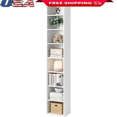 71 Inches Tall Narrow Bookshelf 8-Tier CD DVD Slim Media Tower Rack Bookcase New