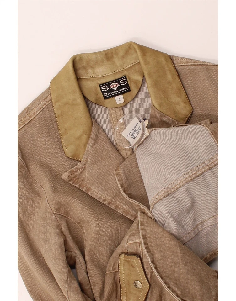 Chaqueta Blazer SOS Mujer Denim 2 Botones Reino Unido 10 Pequeña Beige Algodón CQ03 Foto 3 de 3