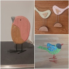 Set Dekovögel aus Holz und Metall