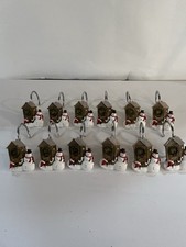Set Of 12 Snowman Winter Christmas Shower Curtain Hooks Novelty Resin