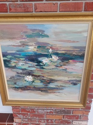 Alan Robert Chiara  Large Oil on Canvas ''Water Lilies'' SIGNED  35'' x 35''