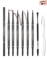 6 Pcs Waterproof Eyebrow Pencil Dark Brown Set,Ultra Fine Professional Eyebro...