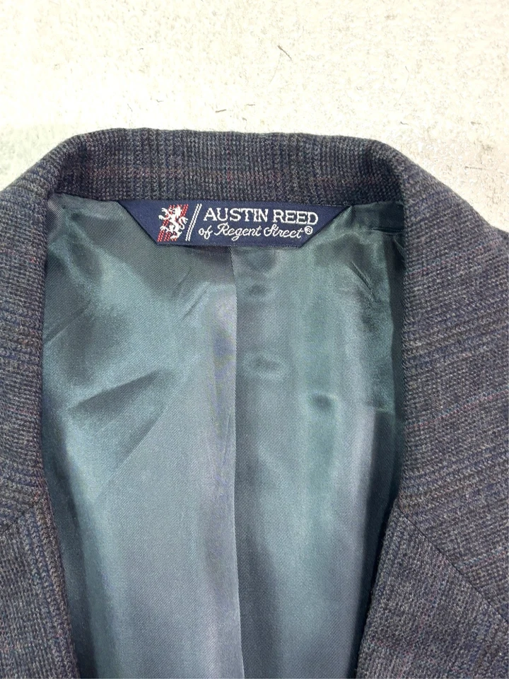 De colección Años 90 Austin Reed 42L 35x33 2 piezas Pantalón Traje Carbón Glen Cuadros EE. UU. Franela Lana Foto 4 de 4