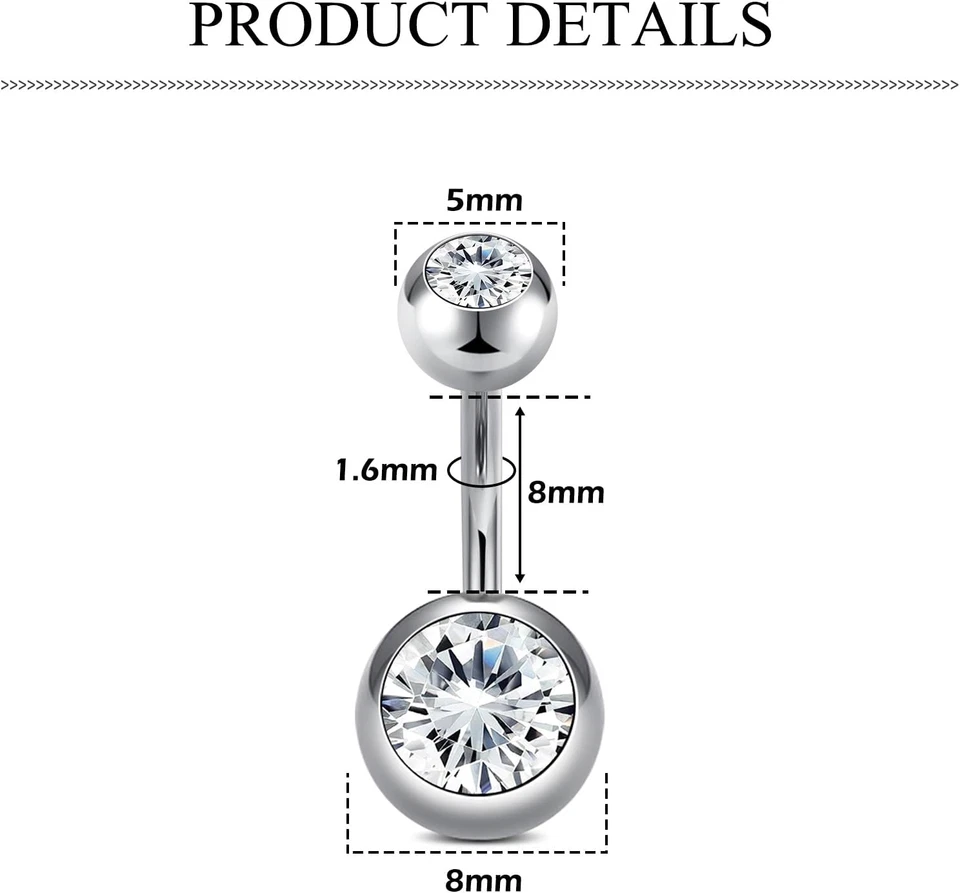 Piercing Ombelico,6Mm 8Mm 10Mm 12Mm 14Mm 16Mm Piercing Ombelico Titanio Argento - Immagine 3 di 4