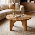 31.5-Inch Round Solid Wood Coffee Table Farmhouse Center Table for Living Room