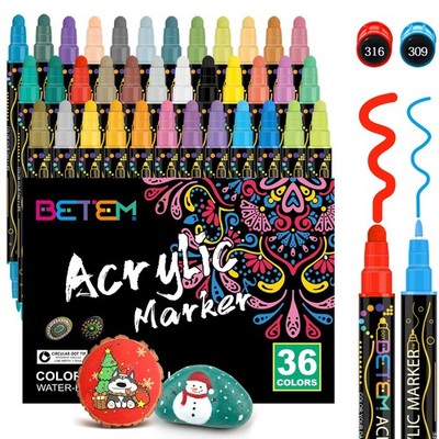 Betem 36 Colors Dual Tip Acrylic Paint Pens Markers, Premium Acrylic Paint Ma...