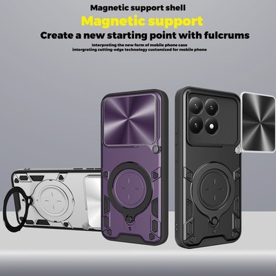 For Xiaomi 15T, Luxury Phone Case Slide Lens Camera Cover Ring Holder KickStand
