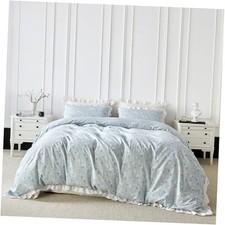 Ruffle Duvet Cover 100 Cotton 3 Pcs Set 1 Garden Blue King Blue Ruffle Floral