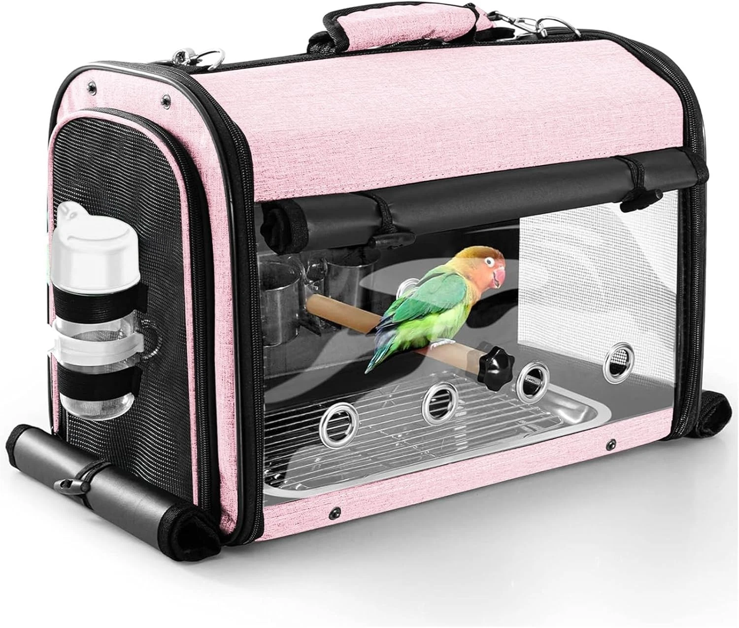 Suertree Bird Travel Carrier Bag with Stand, Portable Parrot Backpack Pink