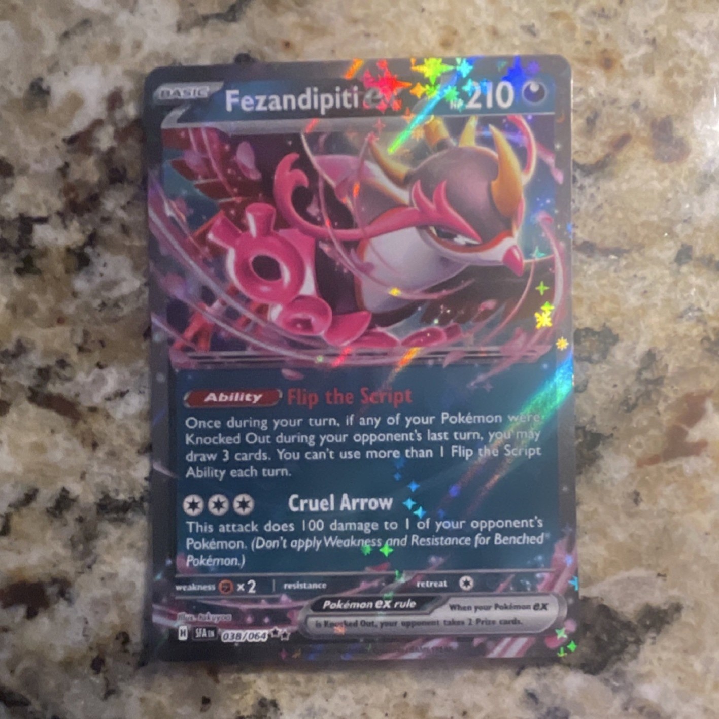 Pokémon Fezandipiti ex 038/064 Holo Basic 210 HP 100 Attack EX Card English