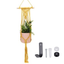Macrame Plant Hanger, 34 in Plant Hanger with Hook,Woven Style Yellow