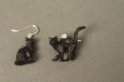 Schwarze Katzen Ohrringe 925er Silber black cat Ohrschmuck Fasching Halloween
