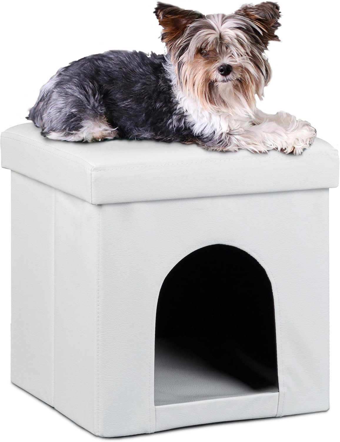 Cuccia Puff Pieghevole Bianco 38x38x38 in Finta Pelle per Cani e Gatti