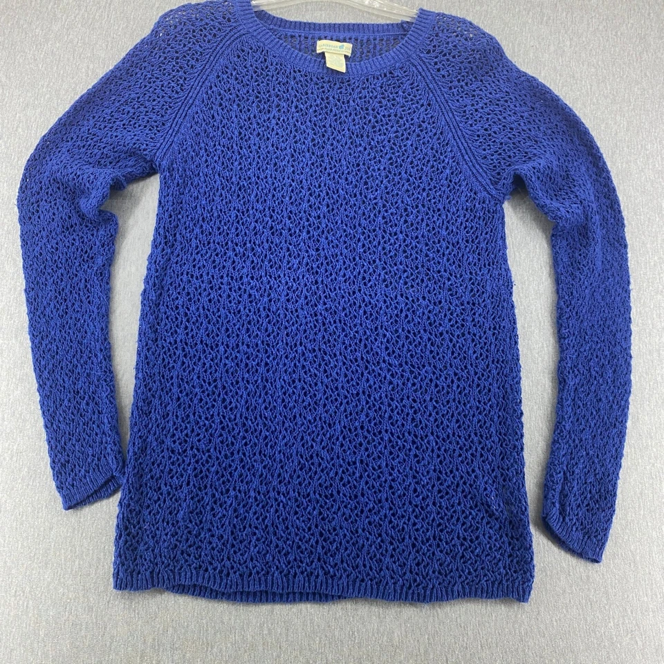 Suéter Top Caribbean Joe Para Mujer XL Azul Algodón Tejido Abierto Manga Larga Foto 2 de 4