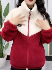 Women Jacket Colored Thickened Lamb Fleece Long Sleeve Mid Length Overcoat Gift