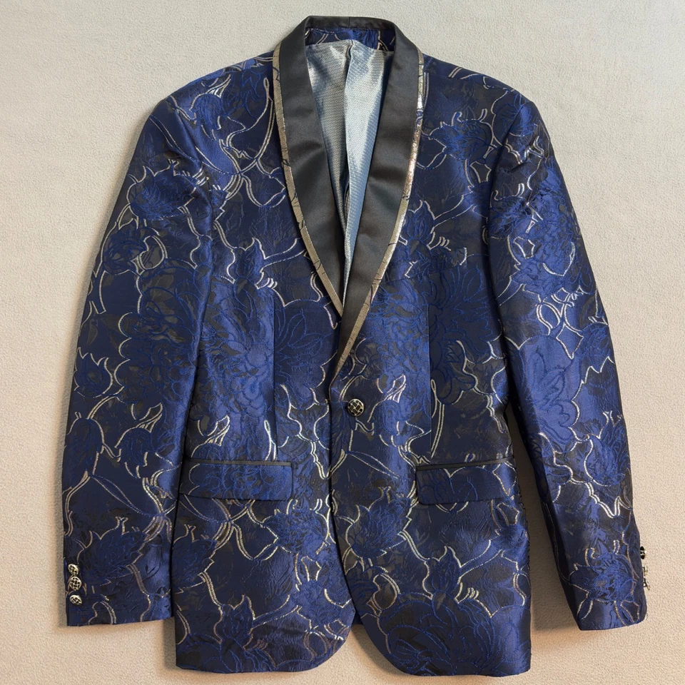 Blazer Lorenzo Bruno Diseño Italiano Para Hombres Esmoquin Super 150 Jacquard Floral 42R Foto 2 de 4