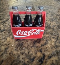 Vintage 1996 Coca-Cola 3-Pack Miniature Bottle Magnets in Red Carrier Case