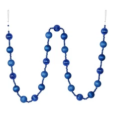 Vickerman 6' Plastic Stripe Ball Ornament Christmas Garland in Blue