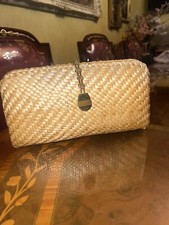 Vintage Italian Evening Bag Nwot Wicker Clutch Interior Leather Goldish
