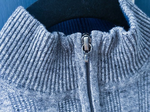 Mens Gray Speckle Full Zip Ribbed Cardigan Sweater Size Small Preppy Classy - Picture 3 of 6
