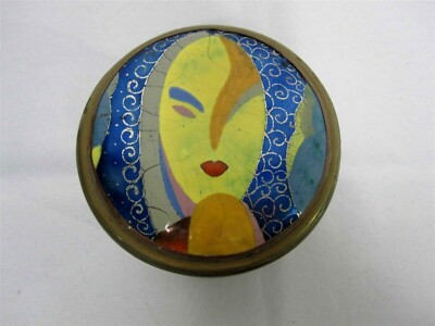 ENAMEL ON COPPER HUMIDOR TOBACCO JAR BOX CORK LINED ~ MCM HAND PAINTED
