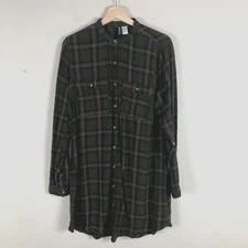 Divided Shirt Womens 14 Black Green Plaid Tunic Button Up Chest Pockets Casual