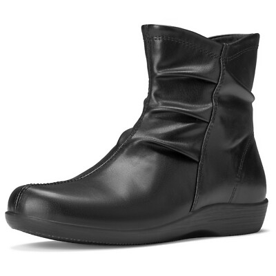 SUEDI Women Ankle Boot Fashion Slouch Flat Booties Zip Up Arch Support Work Boot