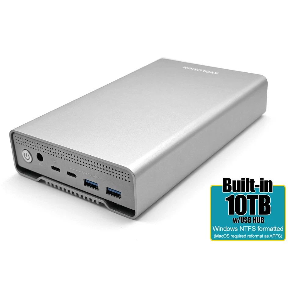 Avolusion PRO-G1 Series 10TB USB 3.2 Gen 2 USB-C External Hard Drive (Silver) - Image 2 of 4