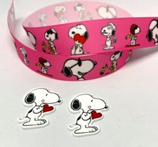 3 Yards Pink Snoopy Heart 1" Grosgrain Ribbon 2 Resins Valentine