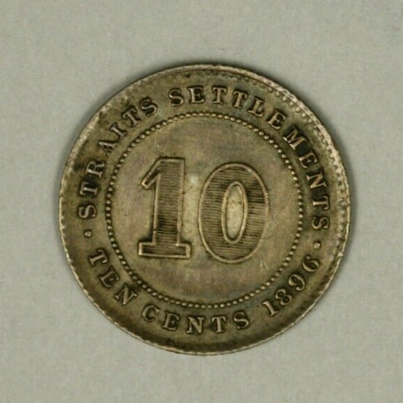 Straits Settlements Silver 10 Cents 1896 XF/AU Victoria A902