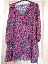 Boohoo Animal Print Faux Wrap Red Dress 20