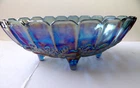 Indiana Carnival Glass Vtg Footed Oval Fruit Bowl Harvest Grape Blue Iridescent