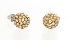 Sterling Silver Sparkling Crystal 8mm Gold Round Ball Stud Earrings