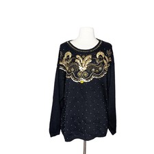 Vintage 80s Victoria Harbour Size Medium Sweater Sequin Beaded Black Gold 90s