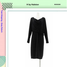 H by Halston Solid Cowl Neck Long Sleeve Dress Black, Size 2