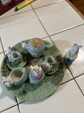 Vintage Miniature Tea Set Easter Garden Bunnies Party -9 Pc Lot 4