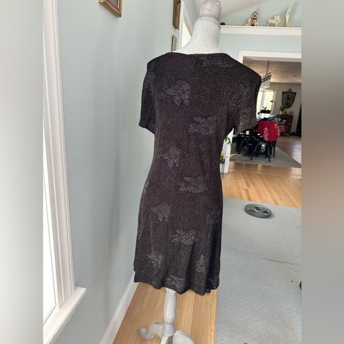 Vintage Maggy London Dark Brown Rose Rhinestone Short Sleeve Dress size Medium - 第 2/9 張圖片