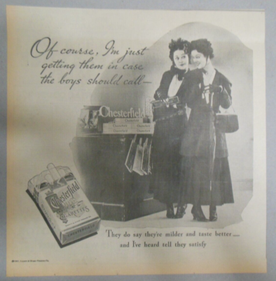 Chesterfield Cigarette Ad: Just Buying Them Case Boys Call 1935 12 x 12  inches