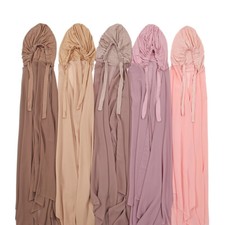 Muslim Women Bonnet with Chiffon Shawls Scarf Hijab Cap Scarf Stretch Headwrap