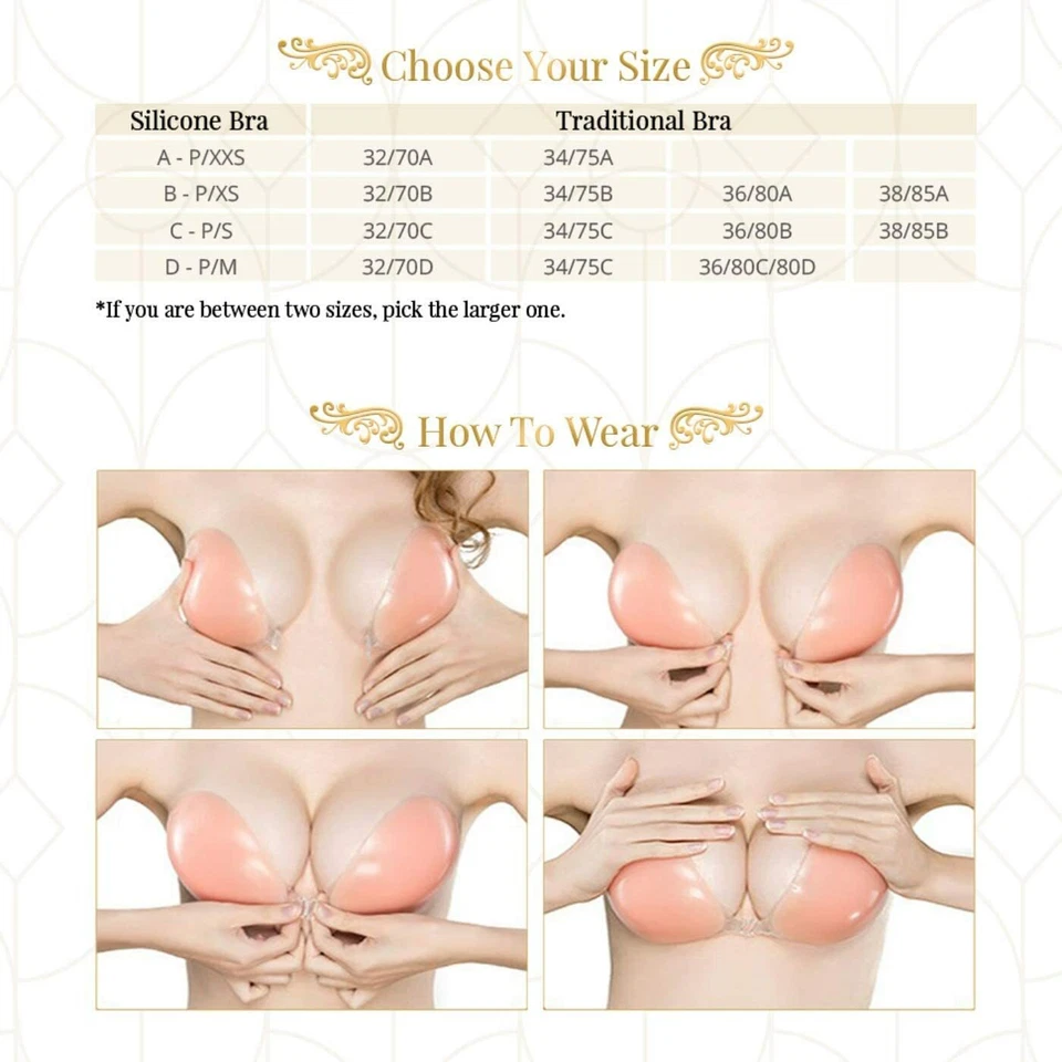 Sujetador Adhesivo - Adhesivo Sin Tirantes Push Up Stick On Sujetadores de Silicona con Cubierta para Pezón Foto 3 de 4