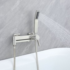 Brushed Nickel Wall Mount Bathtub Faucet Bath Tub Tap Set W/SUS Handheld Sprayer