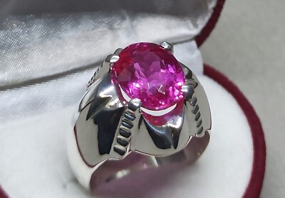 Ovalschliff 7 Karat Rosa Topas Sterlingsilber 925 Handarbeit Topas Herren Stern Ring