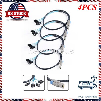 4PCS Mini SAS SFF-8088 to 4 SATA 6gbps HD External Multilane SAS Server Cable 1M