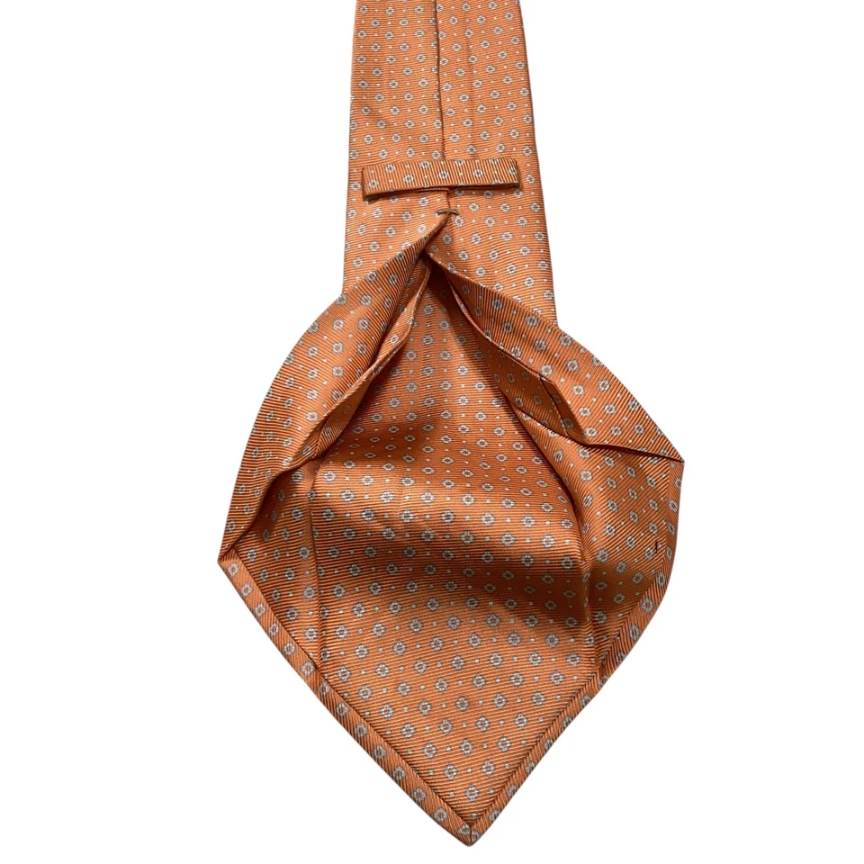 KITON SEVENFOLD 男式 100% 真丝 XL 领带意大利豪华几何橙色 GUC — 第 4/4 张图片