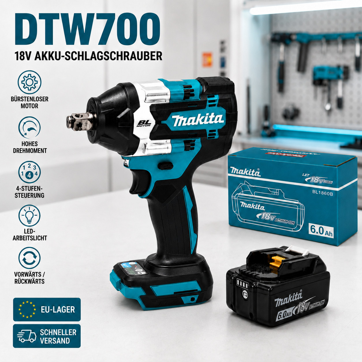Atornillador de impacto a batería 18V 700Nm para Makita LXT DTW700 1/2 pulgada motor sin escobillas