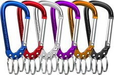 6 Pack D-Shape Aluminum Alloy Carabiner Clip Keychain with 3 Key Rings -