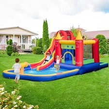 NNECW 9-in-1 Inflatable Bounce Castle with Waterslide for 3+ (with 680W Blower)